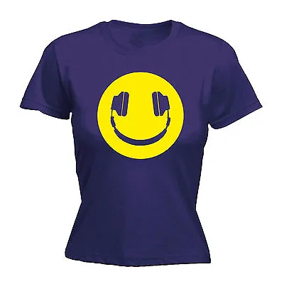 £7.94 • Buy Yellow Headphone Smiling WOMENS T-SHIRT Dj Party Dance Rave Funny Gift Birthday