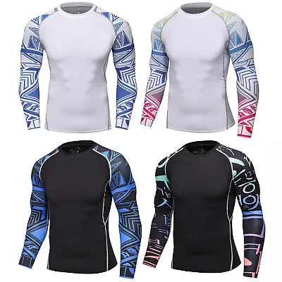 Men Compression Top Long Sleeve Tights Base Layer Gym Quick Dry T-shirt Tee • $14.03