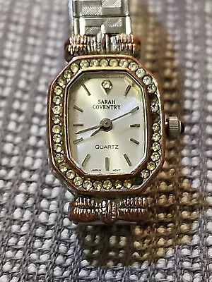 Sarah Coventry Ladies Watch Diamond Bow Tie Stretch Band NEW BATTERY! Vintage  • $4.99