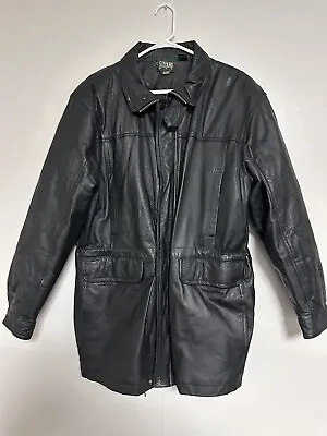 Vintage Stefano Man  Black Leather Jacket 72882 M Medium Longer • $40