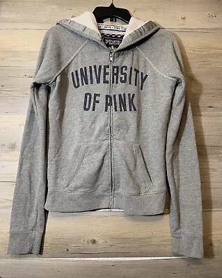 Victoria's Secret University Of PINK Women's M Gray Full Zip Hoodie Embroidered • $27.95