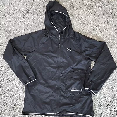 Under Armour Jacket Mens XL Heat Gear Hooded Full Zip Track Black Long Sleeve • $22.99