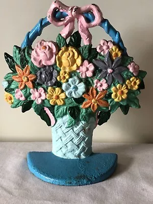 Vintage Cast Iron Flower Basket Door Stop • $31