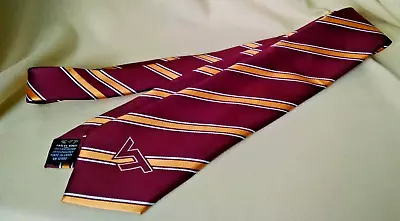 Virginia Tech Necktie Tie Burgundy Red Yellow Used Eagles Wings 100% Polyester. • $18.99