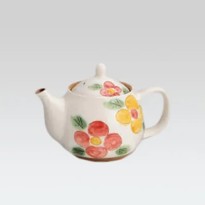 Mino-yaki Teapot - Two Color Flower - 420cc/ml - Kago Ami Stainless Steel Net • £49.39