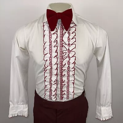 Vtg 60s 70s Tuxedo Shirt Delton White Red Ruffles Tux Retro Prom Disco Men Small • $79.99