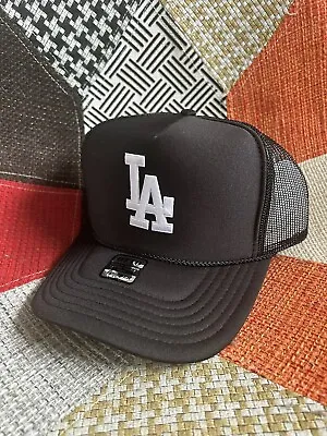 New  La Dodgers Black Hat  High Crown Trucker Snapback Vintage • $24.95