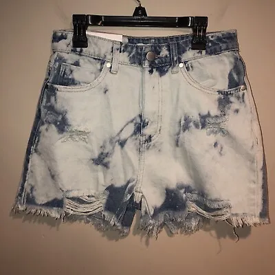 BP. Shorts Womens Sz 27 Jean High Rise Short Tie Dye Bleached Out Cotton NWT • £14.30