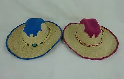 2 Cowgirl Hats W/ Pink & Blue Suede Trim ~ Guadalupe Palm By Hats Unltd. ~ M • $24