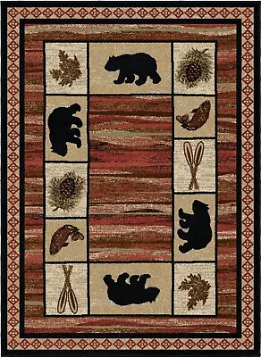 Vogel Lodge Cabin Bear Area Rug Red Black Multi *FREE SHIPPING* • $39.99