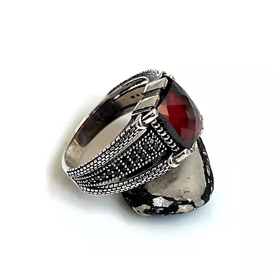 Mens Handmade Ring Turkish Handmade Silver Ring Men Ruby Ring 925 Silver 5-15 • £43.43