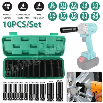 $17.79 • Buy 10x 1/2  Drive Air Deep Impact Sockets Steel Metric Socket Set 8-24MM Garage Kit