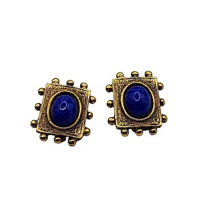 Vintage Faux Lapis Earrings Gold Tone  Clip On • $12.99