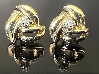 Vintage 1960's MCM Solid 14k Gold Genuine Diamond Accent 14mm Studs Earrings 2gr • $199