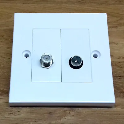 Kauden Satellite F Type Socket + Coax Aerial Plug Modules In Faceplate TV Outlet • £4.99