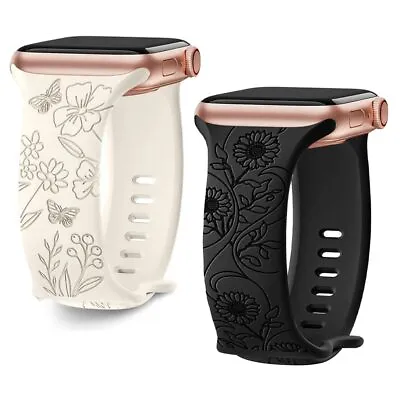 Floral Engraved Strap For Apple Watch Band 44mm Iwatch Series 9 7 Se 6 8 Ultra 2 • $6.99