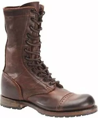 Men's Antique Brown Military Style Boots Ankle Cap Toe Round Toe Biker Boot • $179.99