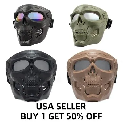 Skull Motorcycle Protective Goggles Removable Face Mask Motocross Riding Eyewear • $9.79