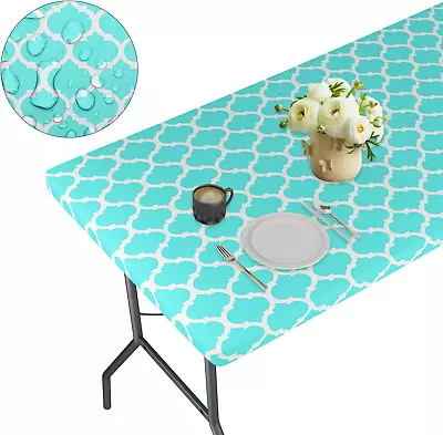 Vinyl Fitted Tablecloth With Elastic Edge-Waterproof Rectangle Table Cover For 6 • $12.88