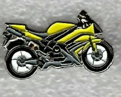 Yellow Sports Motorcycle Pin Badge. Superbike. Motorbike. Biker. Yamaha. Metal • £1.75