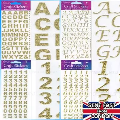 GOLD Sticker Letters Alphabet Numbers Glitter Sticky Stick On Bold Birthday Card • £2.96