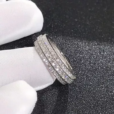 Wedding Band Ring 2.5CT Round Cut Moissanite Eternity Band 14K White Gold Plated • $105.74