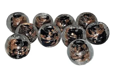 Vintage Italian Murano Glass Spacer Beads Loose Clear Black & Copper Lot 10-9mm • $8.99