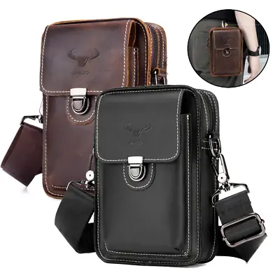 BAIGIO Mens Messenger Shoulder Bag Genuine Leather Crossbody Waist Belt Pack • £17.69