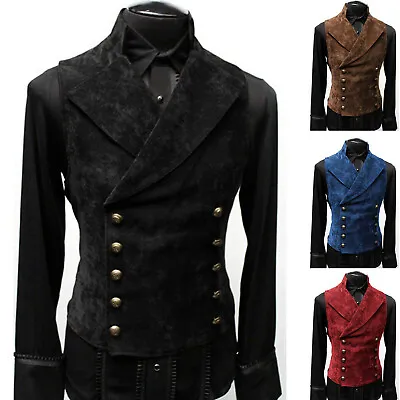 Mens Victorian Suit Vest Stand Collar Silm Fit Steampunk Gothic Tuxedo Waistcoat • $28.04