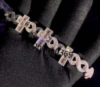 Men's Cross With Infinity Link Bracelet Baguette Moissanite 925 Silver Free Stud • $424.99