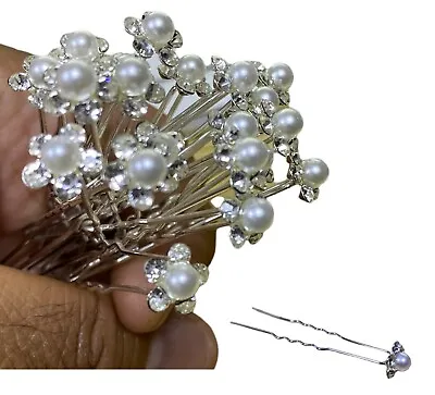 £1.80 • Buy Wedding Hair Pins Bridesmaid Crystal Diamante Pearls Bridal Clips Grips White