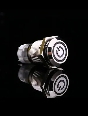 16mm 1NO 1NC  Metal White LED On/off Switch Latching Push Power Button 12V • £5.99