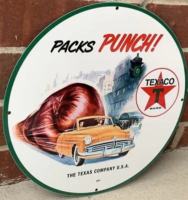 Vintage Style Texaco  Gasoline Packs Punch Oil  Company Gas Steel Metal  Sign • $55