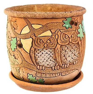 6  Rustic Owl Planter Brown Stoneware Terracotta Plant Flower Pot Indoor Outdoor • $34.95