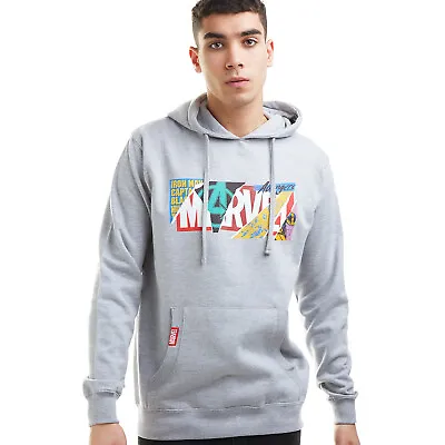 Official Marvel Mens Scrapbook Logo Pullover Hood Grey S - XXL • £24.99