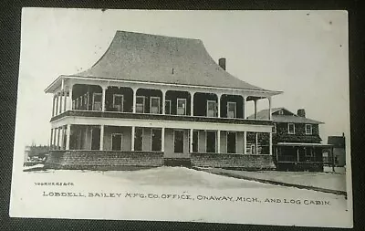 Onaway MICHIGAN~Manufacturing~LobdellBailey Office And Log Cabin 1907 Post Card • $14