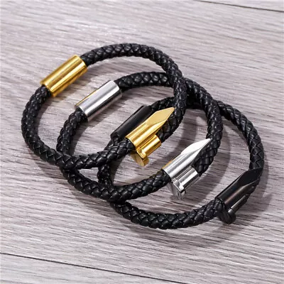 Nail Bracelet For Men Braided Cowhide Stainless Steel Punk Bracelet For Female • $9.99