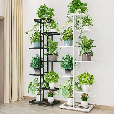 8 Pots 7 Tier Metal Plant Shelf Rack Display Stand Multiple Flower Pot Holder UK • £18.99