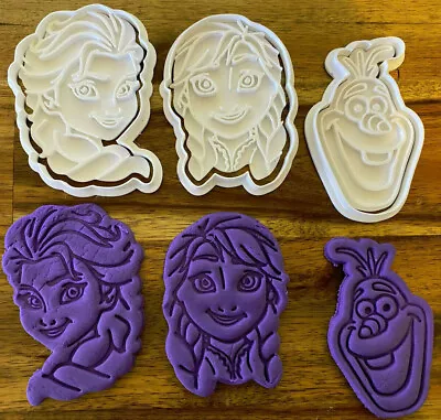 Frozen Elsa Anna Olaf Cookie Cutter Stamp Fondant Embosser Set • $8.50