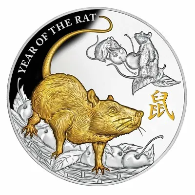 2020 $8 Year Of The Rat Gilded 5oz Silver Proof Coin • $664.99