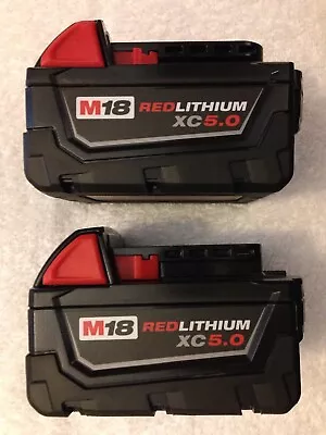 2 New Milwaukee 48-11-1850 M18 18V 18 Volt XC 5.0Ah Red Lithium Ion Batteries • $82