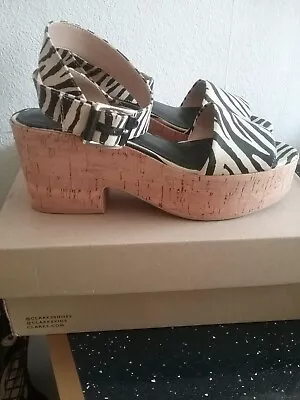 H&M Cream & Black Cork Wedge Sandals 7 • £14.99