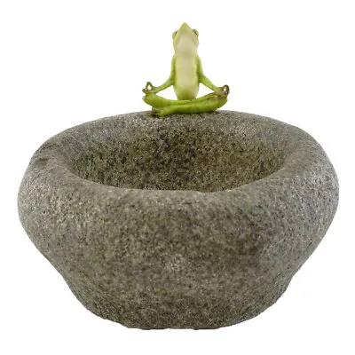 Top Collection Garden Frog Meditating On Large Functional Stone Flower Pot • $45.99