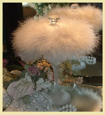 Silver Down Feather Trimmed Puff With Body Dusting Powder  & Stand Vanity Set • $54.95