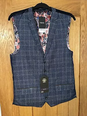 Next Heritage Tailoring Waistcoat Size 38R Slim Fit Blue Check • £18