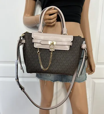 Authentic Michael Kors Hamilton Legacy Small Logo Belted Satchel Soft Pink Brown • $189