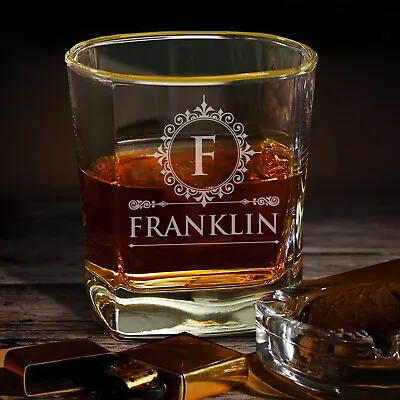 Personalized Square Rocks Whiskey Glass With Gold Rim • $17.99