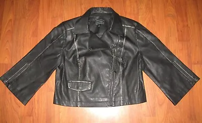 G By GIULIANA Black Label Faux Leather 3/4 Sleeve Moto Jacket Sz S Mob Wife • $14.99