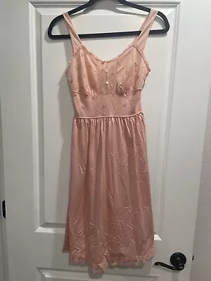 Vintage 60’s Sheer Pink Midi Length Slip Dress Size Xs/s Embroidered Clovers • $30