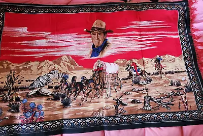 Vintage John Wayne Western Tapestry 56”× 33” Cotton Wall Hanging Red Sky • $25.46